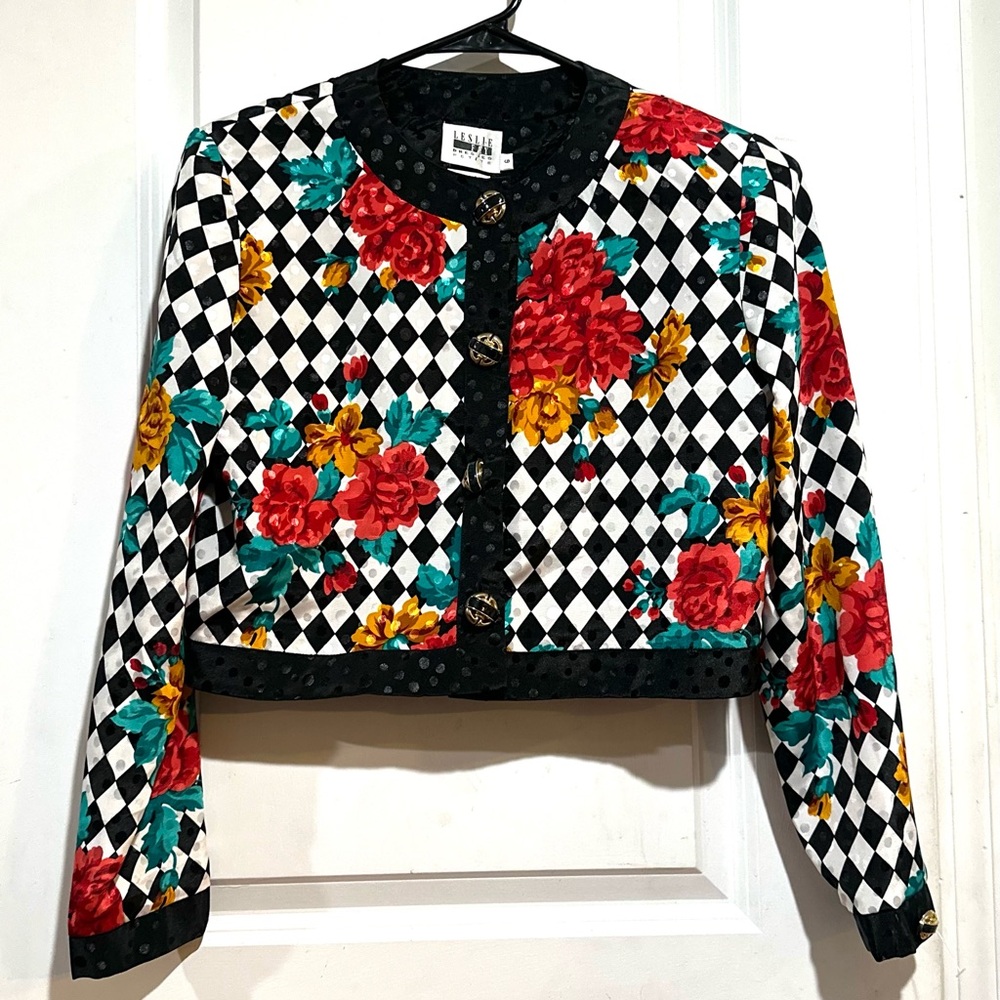 Vintage Leslie Fay Checkered Cropped Jacket